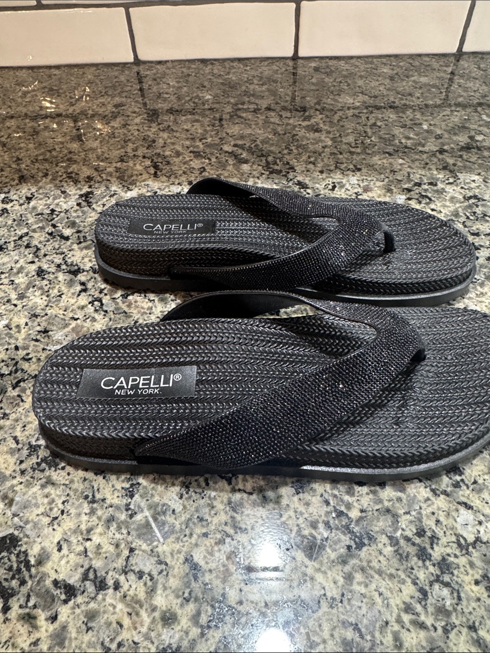 Capelli of New York Black Textured Platform Flip Flops